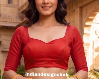 Rote Sweetheart Ausschnitt Ellbogen Ärmel Saree Bluse, ethnische Crop Top, Hochzeit Party Wear