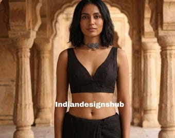 Black Sleeveless Blouse In A Sweetheart Neck , indian sari blouse