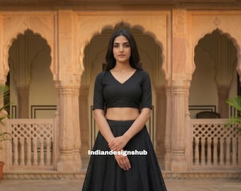 Designer Black Dupion Silk Blouse, Backless Indian Choli Top, Bridesmaid Ethnic Wear | Back Open