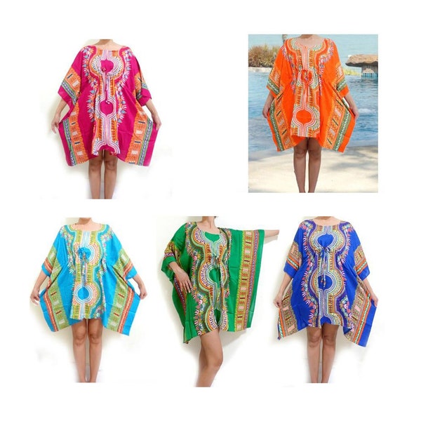 Short Kaftan Caftan: Hippie Boho Festival Style with Dashiki Print, Thai Art Mini Dress bohemian chic vibes  summer Boho Fashion