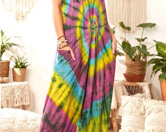 Tuta harem boho tie-dye: tutina hippie da festival, taglia unica unisex