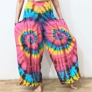 Handmade Thai Tie Dye Palazzo Pants: Boho Hippie Yoga Trousers