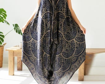 Boho Harem Jumpsuit: Rayon Wide Leg Festival Romper