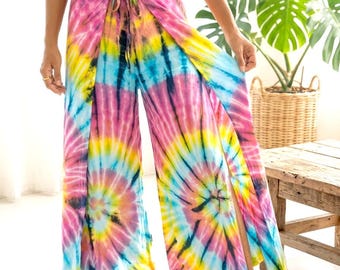 Handmade Tie Dye Rayon Palazzo Pants: Boho Festival Yoga Wear