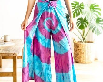 Pantaloni palazzo tie-dye fatti a mano: pantaloni boho hippie da festival.
