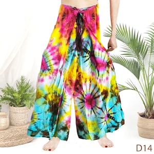 Handmade Tie Dye Rayon Palazzo Pants: Boho Festival Yoga Wear