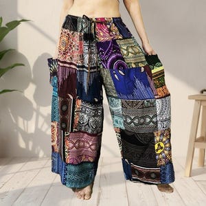 Plus Size Patchwork Harem Pants: Handmade Rayon Wide Leg Boho Trousers