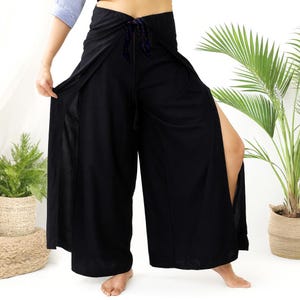Calças Palazzo com Amarração na Cintura em Viscose Tailandesa nas Cores Preta, Verde e Marrom: Calças Boho de Pernas Largas