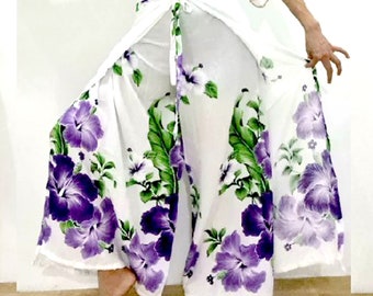 Floral Mandala Wide Leg Palazzo Pants: Thai Hippie Style