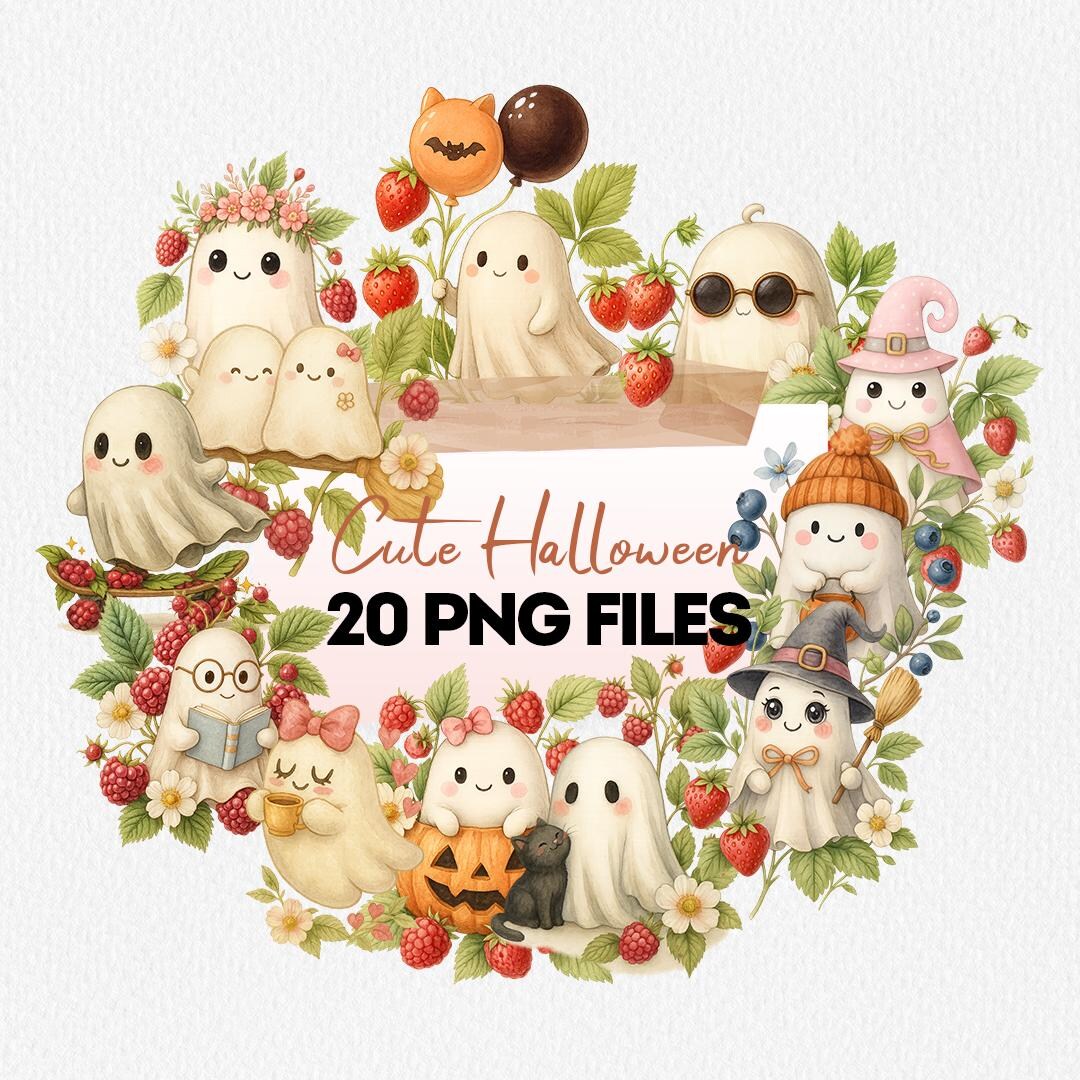 Cute Watercolor Ghost Clipart Set – 20 Halloween Ghosts PNG, Spooky ...