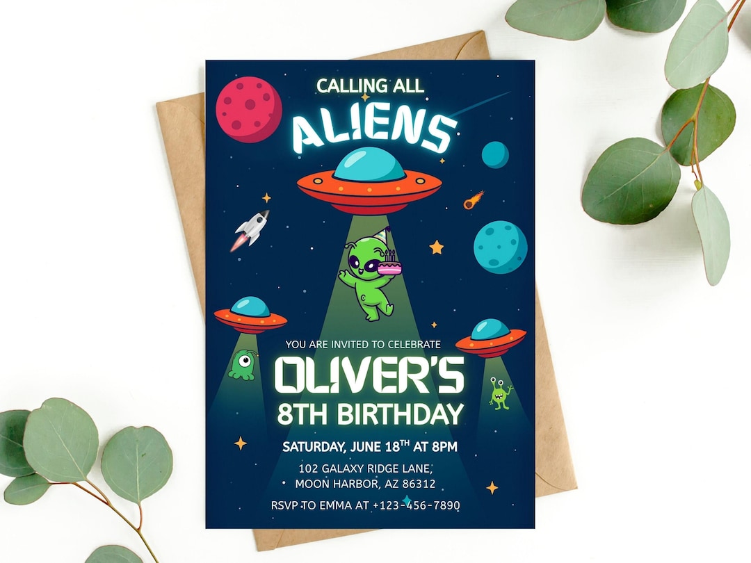 Editable Aliens Birthday Invitation, Printable UFO Party Invite ...