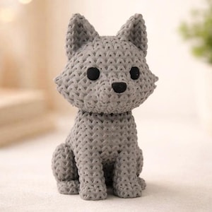 Wolf Figurine – Cute Desk Buddy – Birthday  Gift – Small Animal Ornament – Cake Topper – 3D Printed