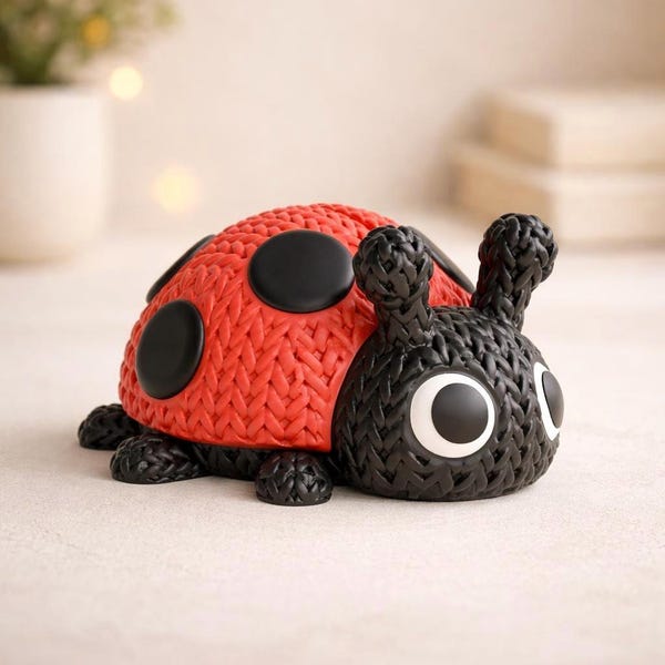Ladybird Figurine – Cute Desk Buddy – Baby Shower – Nursery Decor – Father's Day Gift – Small insect Ornament – Cake Topper – Knitted Style