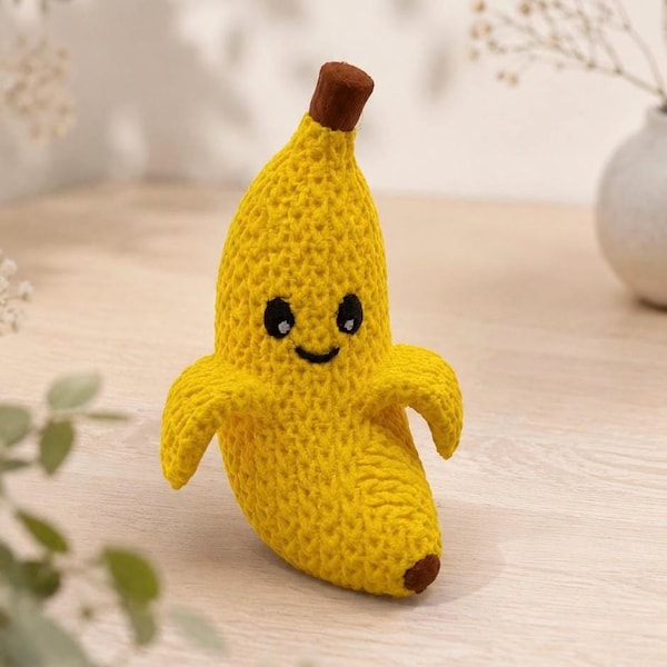 Banana Figurine – Cute Desk Buddy – Baby Shower – Nursery Decor – Father's Day Gift – Small Fruit Ornament – Cake Topper – Knitted Style