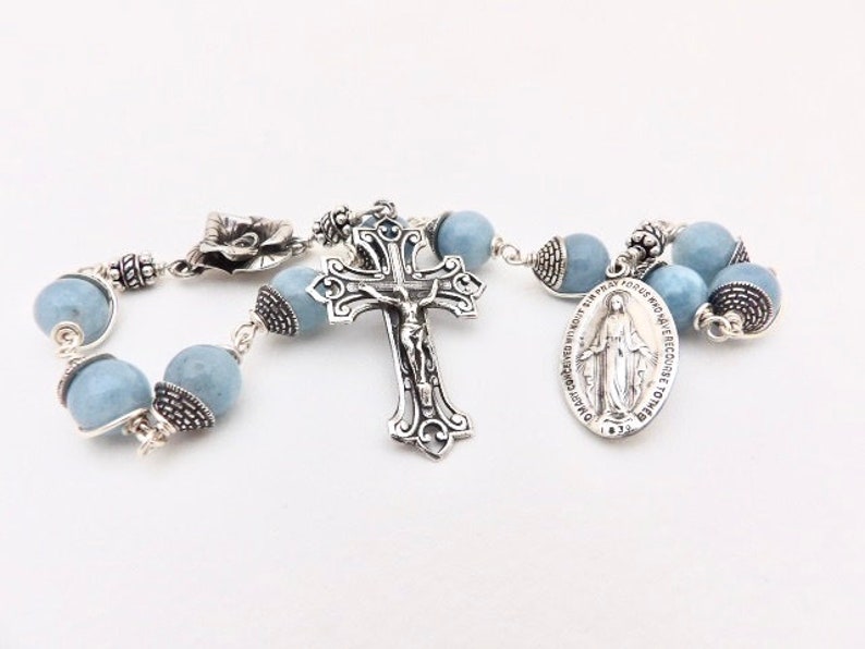 The Miraculous Medal & Aqua Marine Unbreakable single Decade Rosary image 4
