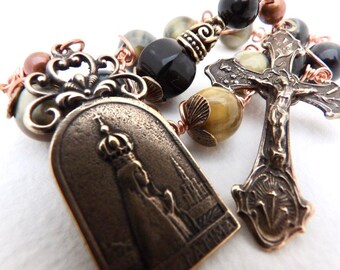 Our Lady of Fatima - Golden Blue Tiger Eye Unbreakable single Decade Rosary
