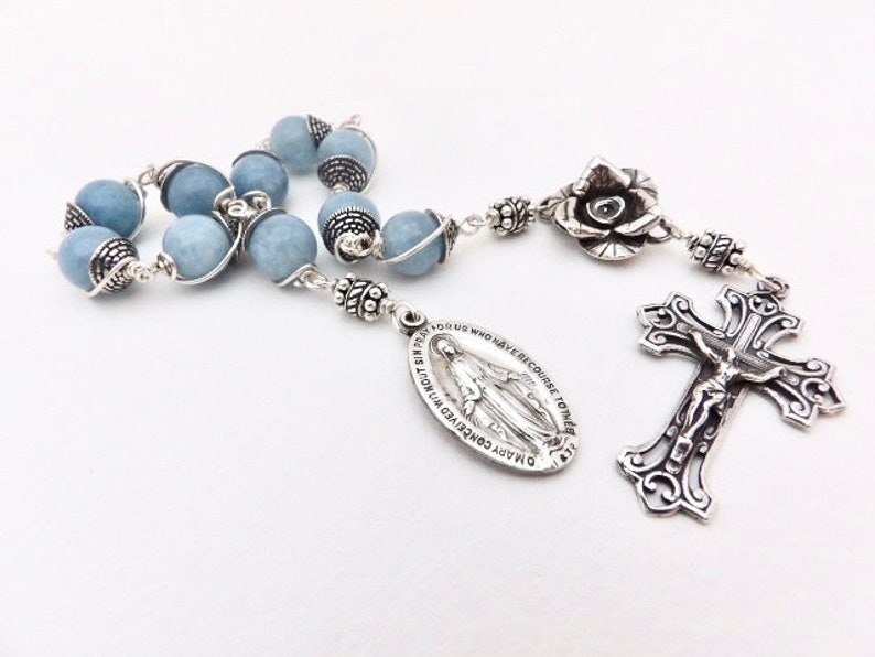 The Miraculous Medal & Aqua Marine Unbreakable single Decade Rosary image 2