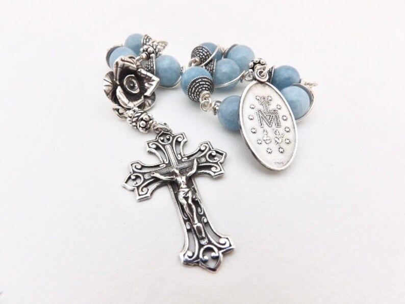 The Miraculous Medal & Aqua Marine Unbreakable single Decade Rosary image 6