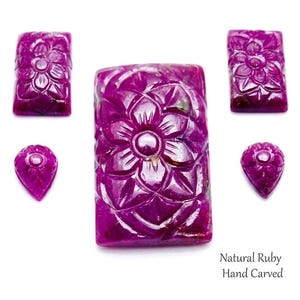 Kollektion av naturliga rubinblommor | Handsnidade ädelstenar i set | Lös cabochon för smyckestillverkning | Blommig rubinsten