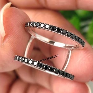 Black Diamond Smart Ring Enhancer Band Compatible With Oura Ring Gen 3 & 4, Curved Ring Guard, Silver Stacking Ring Jacket Anniversary Gift