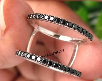 Anillo inteligente Black Diamond compatible con Oura Ring Gen 3 y 4, protector de anillo curvo, anillo apilable plateado, regalo de aniversario