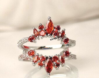 Bague de fiançailles avec rubis rouge, sertie de pierres de naissance de juillet, en argent sterling 925. Cadeau idéal pour son anniversaire.