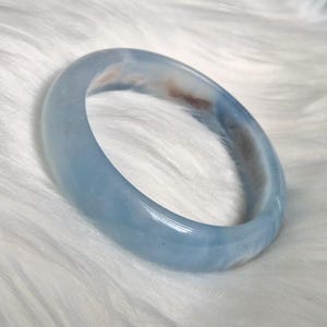 Natural Cloud Blue Aquamarine Bangle Bracelet: Calm & Serenity Gemstone (61mm)