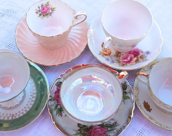Vintage Teacup Set for Bridal Shower, Tea Party, Wedding Decor – Bulk Mismatched China Sets