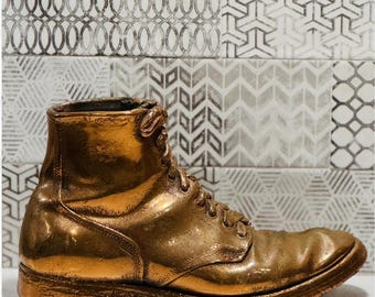 Large Bronzed Work Boot Sculpture – Metal Statue, Industrial Man Cave Decor
