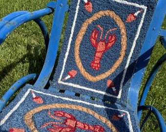 Vintage Pair of Hand-Hooked Lobster Mats | Coastal Nautical Accent Rugs