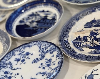 Antique Flow Blue Plates - Vintage Plate Gallery Wall Decor