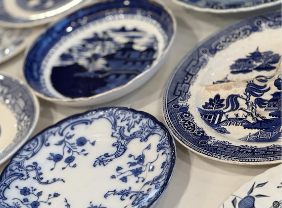 Antique Flow Blue Plates - Vintage Plate Gallery Wall Decor