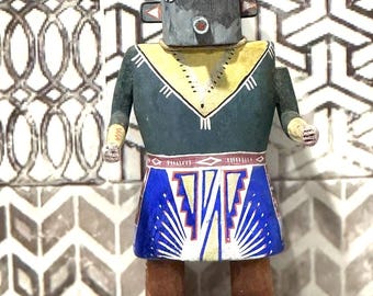 Vintage Hand Carved Kachina Style Doll, Painted Southwestern Wood Figure (10")