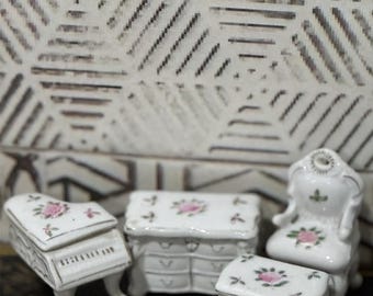 Vintage Doll house Furniture Set, Porcelain Shabby Chic Dollhouse Furniture