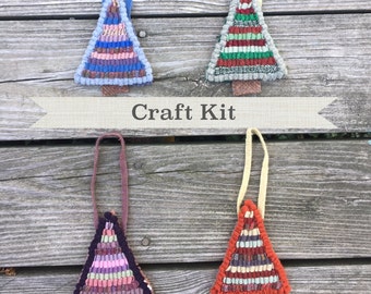 Winter Trees Rug Hooking Kit: DIY Wool Ornament Set