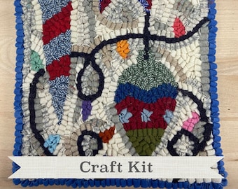 Festive Ornaments Rug Hooking Kit: Primitive Fiber Art (8x13 inch)