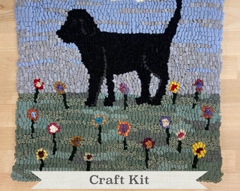 Dog Flower Patch Rug Hooking Kit: 14 x 16" Needle Art