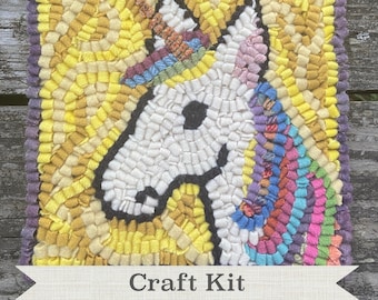 Unicorn Rug Hooking Kit: Beginner Fiber Art DIY (8x8 inch)