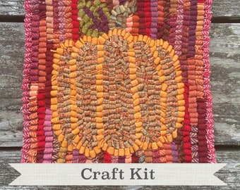 Pumpkin Rug Hooking Kit: Beginner DIY Wool Craft (8x8 inch)
