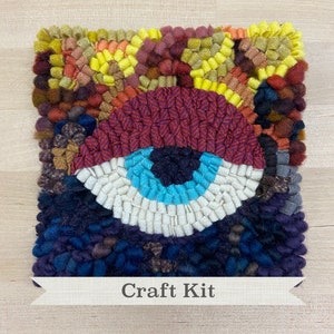 Rug Hooking Kit - See You - Complete 6 by 6 inch Primitive Rug Hooking Project - DIY 100% Wool Fiber Art Rug Making Kit