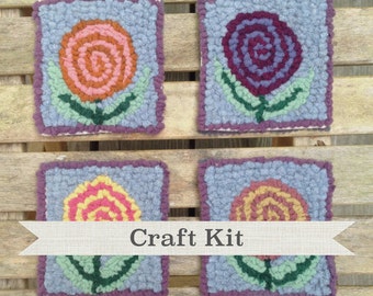 Mug Rug Coasters Locker Hooked in a Mix of Colors Set of 2