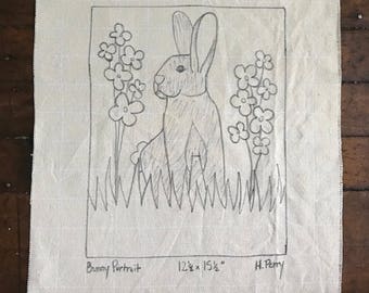 Bunny Portrait  - Original Hand Drawn 12.5 by 15.5 inch Rug Hooking Pattern on Your Choice of Foundation