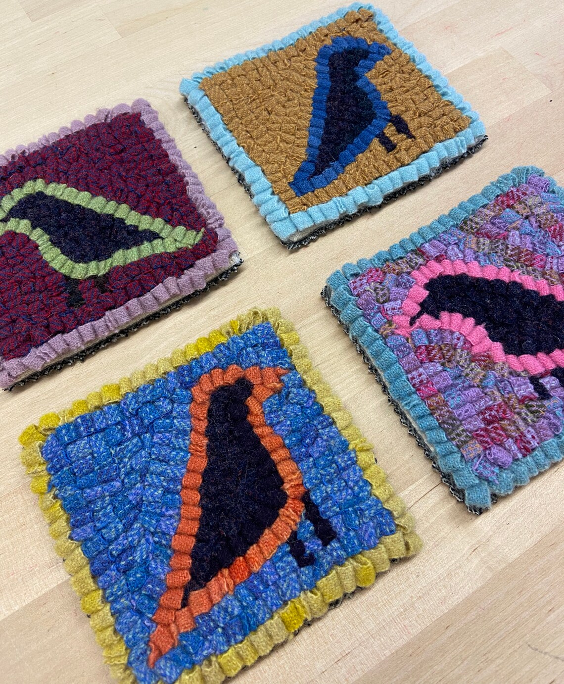 Rug Hooking Kit DIY Wool Coaster Kit Rainbow Birds Etsy
