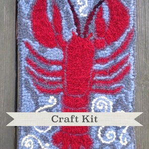 Rug Hooking Kit Red Red Lobster Complete 10 by 14 inch Primitive 100 % Wool Fiber Art Kit on Choice of Foundation image 1