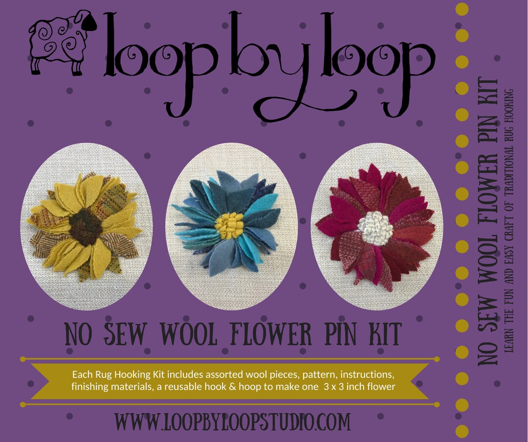 Rug Hooking Flower Pin Kit DIY No Sew Wool Proddy Pin Make - Etsy 日本