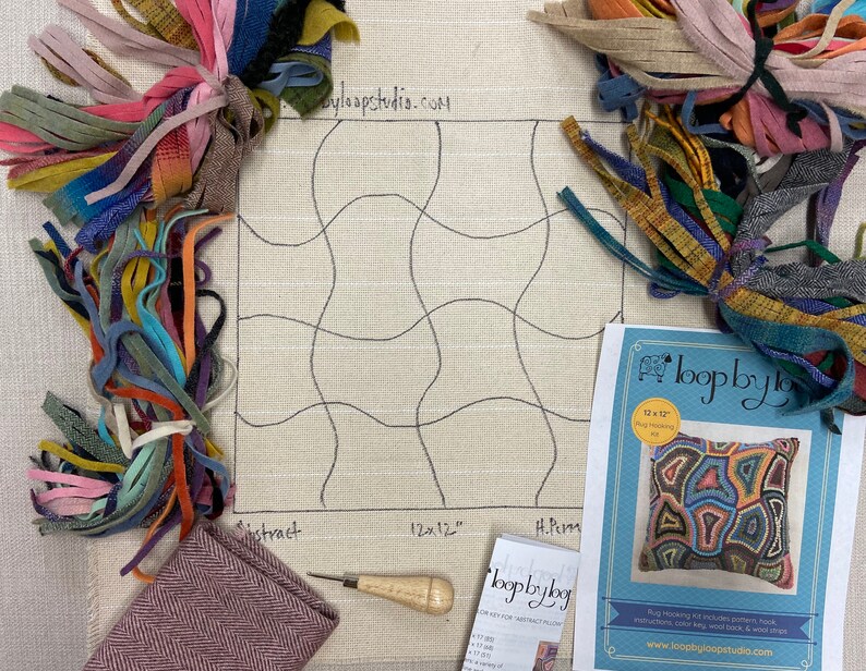 Rug Hooking Kit Abstract Pillow Complete 12 by 12 inch Etsy