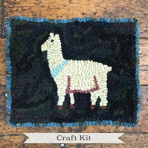 Llama Rug Hooking Kit: 8x8 Primitive Fiber Art