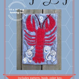 Rug Hooking Kit Red Red Lobster Complete 10 by 14 inch Primitive 100 % Wool Fiber Art Kit on Choice of Foundation image 4