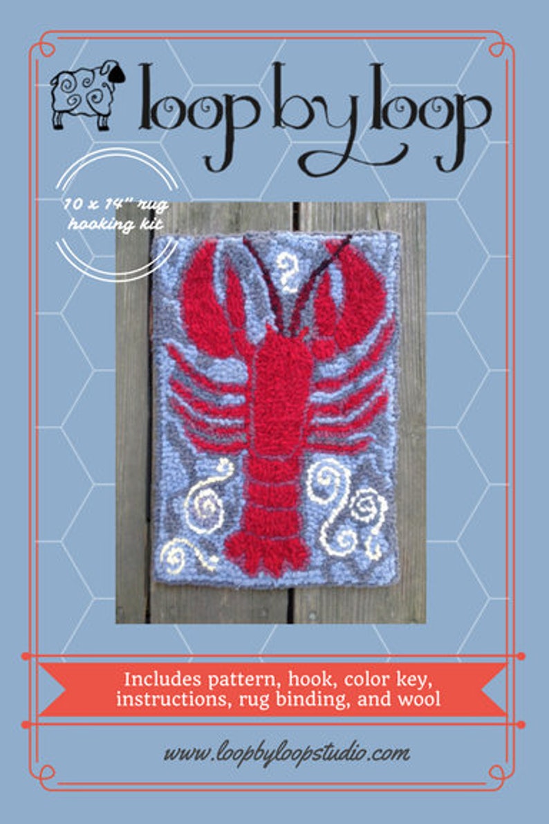 Rug Hooking Kit Red Red Lobster Complete 10 by 14 inch Primitive 100 % Wool Fiber Art Kit on Choice of Foundation image 4