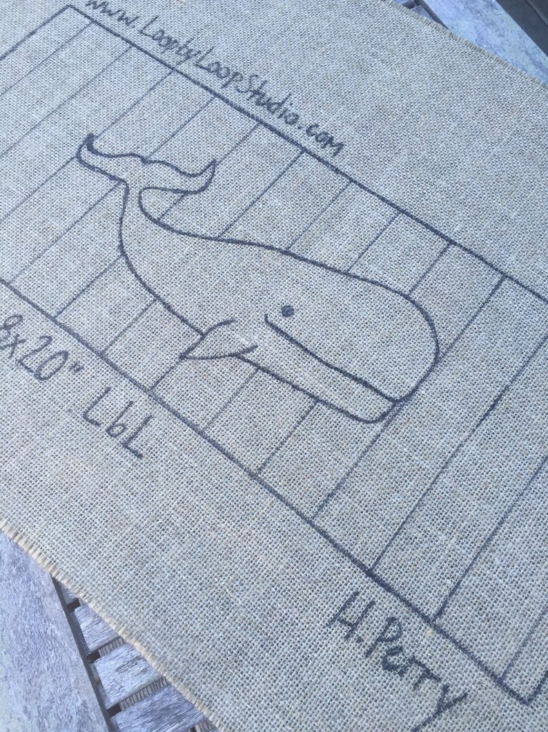 Original Hand Drawn 8 x 20 inch Rug Hooking Pattern on Your Choice of Foundation Stripey Whale